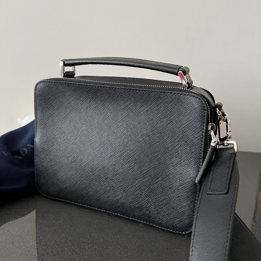Prada Saffiano Leather Brique Bag Collection - Black, Brown, Gray, Blue - Picture 3 of 12